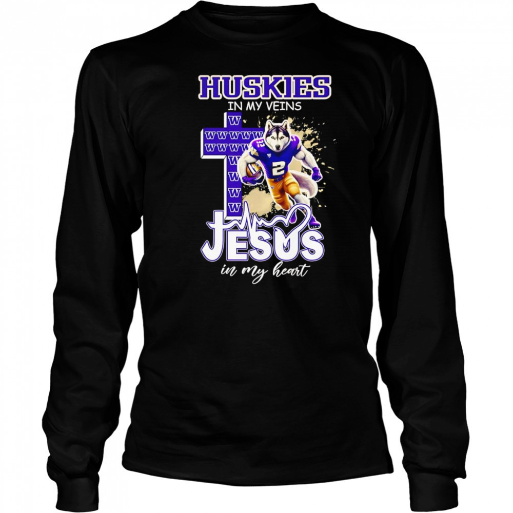 Huskies in my veins Jesus in my heart mascot shirt Long Sleeved