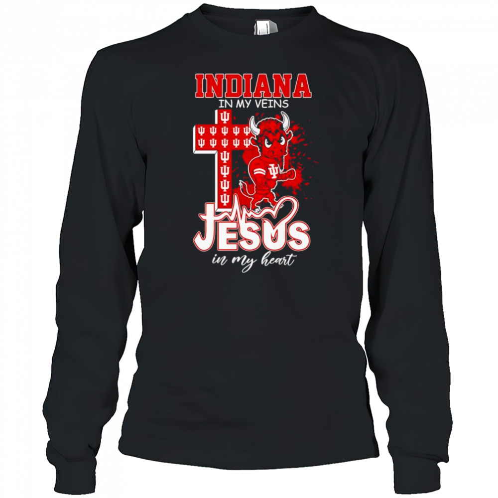 Indiana in my veins Jesus in my heart mascot shirt Long Sleeved