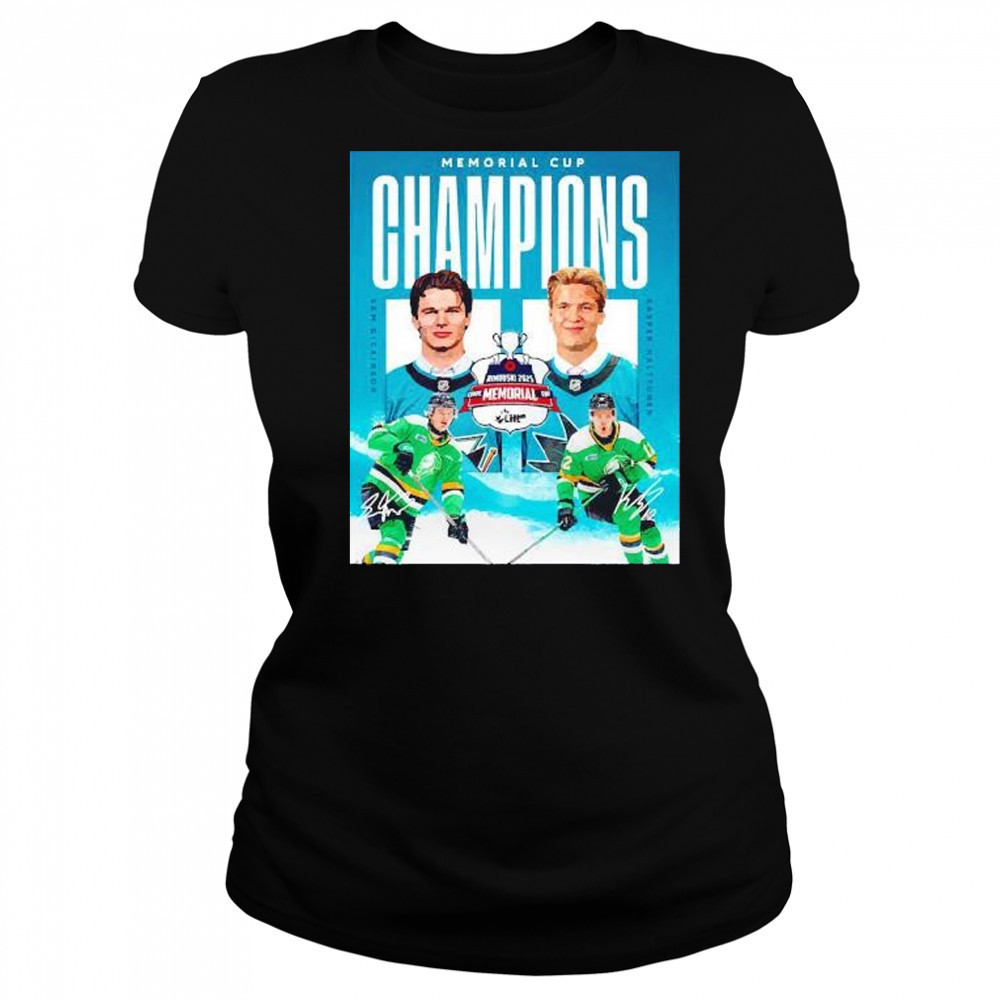 Memorial Cup Champions Sam Dickinson and Kasper Halttunen London Knights signature shirt Women's T-shirt
