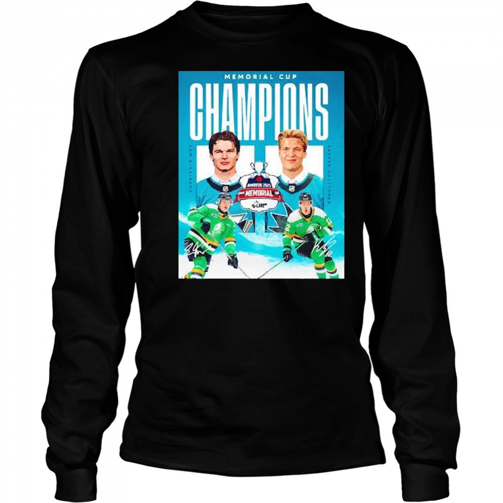 Memorial Cup Champions Sam Dickinson and Kasper Halttunen London Knights signature shirt Long Sleeved