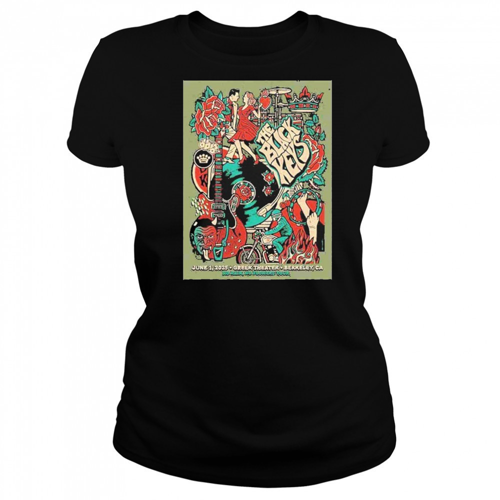 The Black Keys Concert Poster No Rain No Flowers Tour 2025 In Barkeley CA On June 1st At Greek Theater Merchandise shirt Women's T-shirt