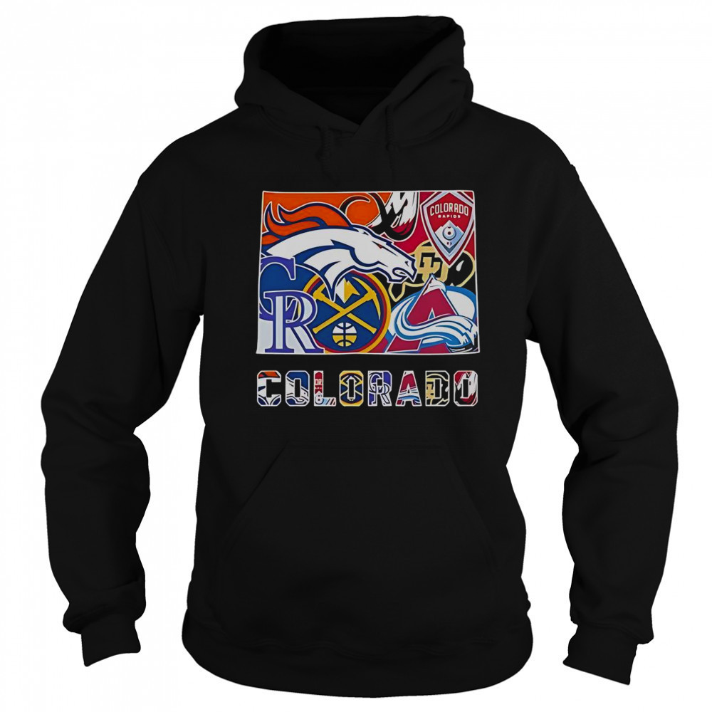 Colorado Sports Team Broncos Rapids Rockies Nuggets Buffaloes And Avalanche Logos T-Shirt Sweatshirt