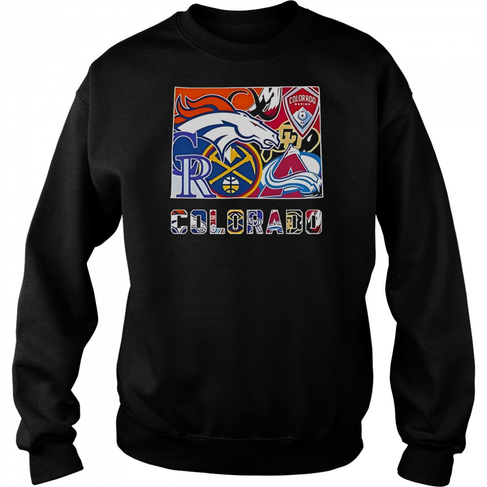Colorado Sports Team Broncos Rapids Rockies Nuggets Buffaloes And Avalanche Logos T-Shirt Hoodie