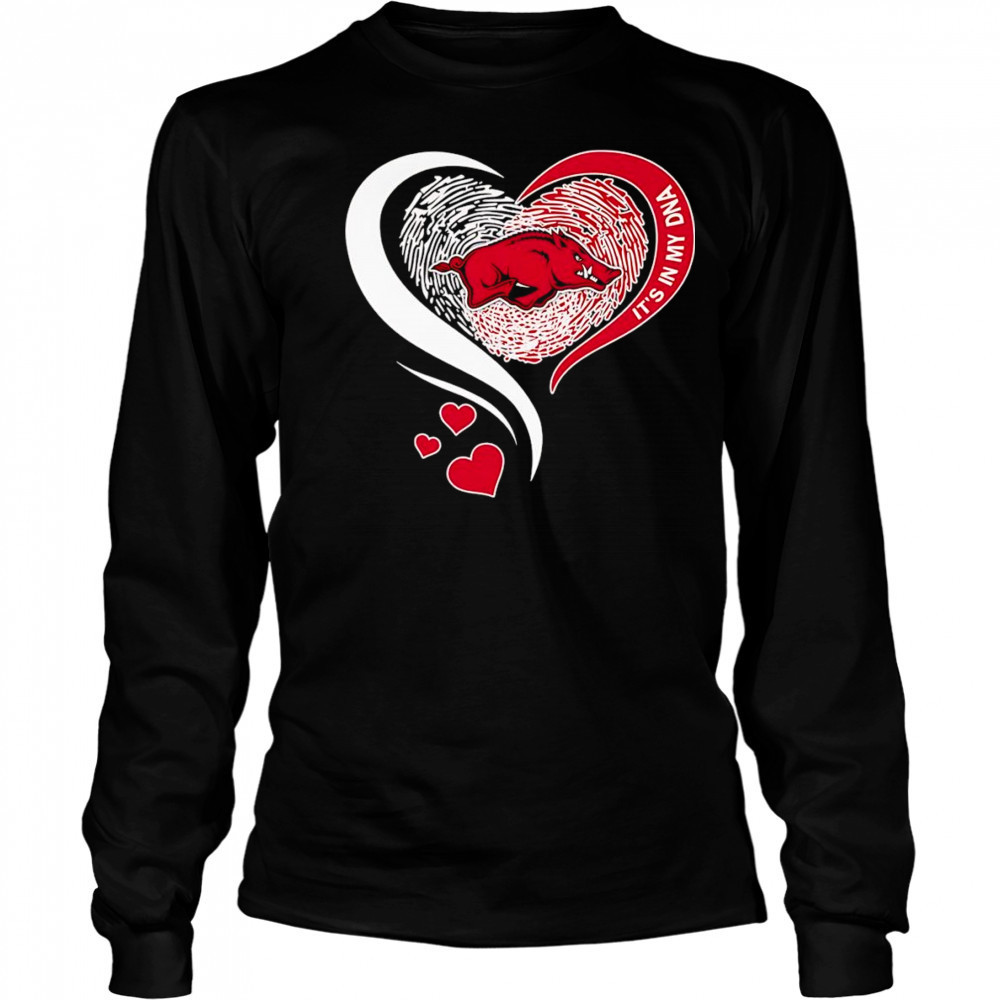 Fingerprint heart it’s in my DNA Arkansas Razorbacks shirt Long Sleeved