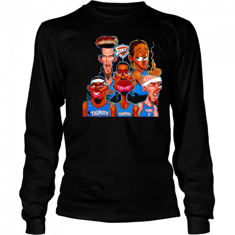 Nba Finals Okc Thunder team players caricature cartoon shirt Long Sleeved