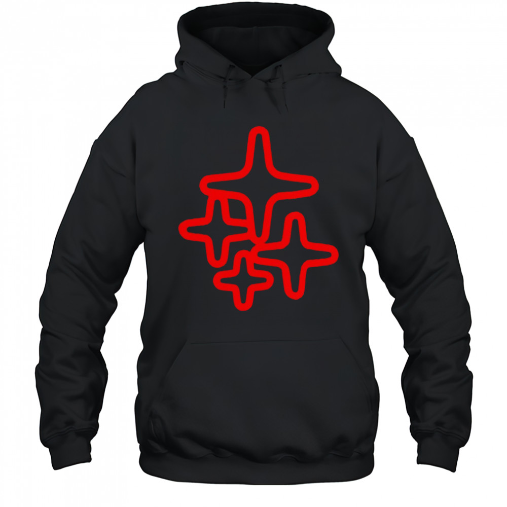 Red 4 star T shirt Hoodie