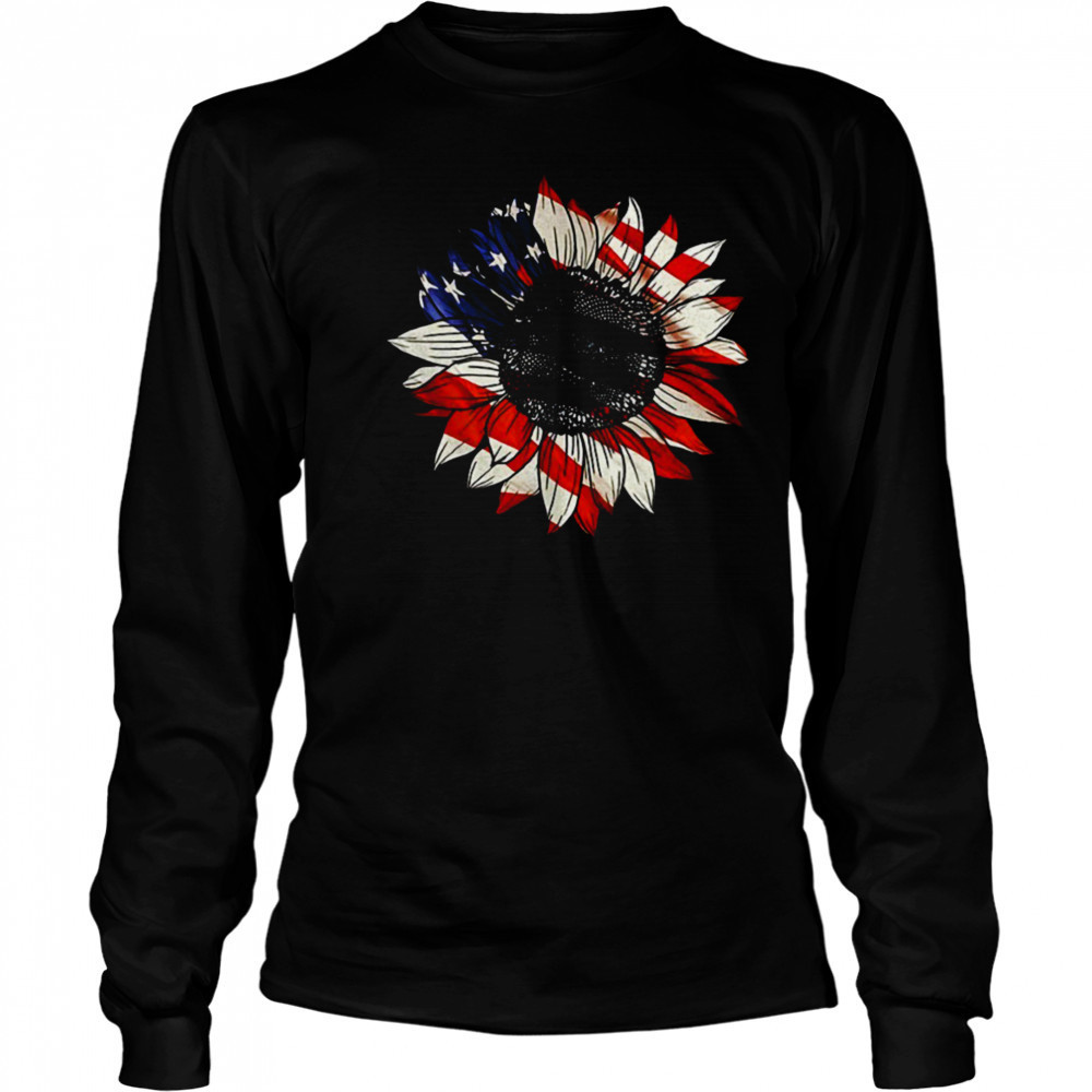 Sunflower American flag 4th of july Merica USA shirt Long Sleeved