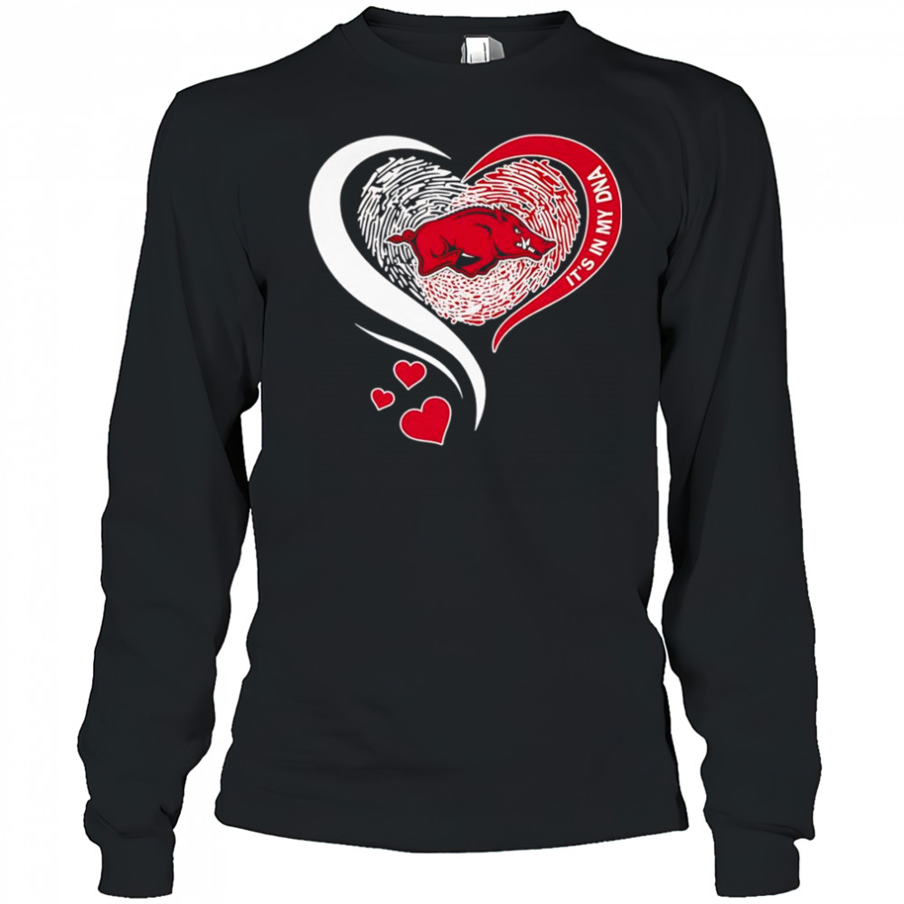 Fingerprint heart it’s in my DNA Arkansas Razorbacks shirt Long Sleeved