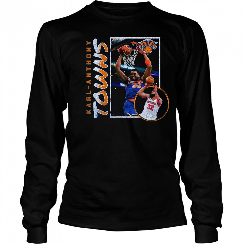 Karl-Anthony Towns New York Knicks ’90s Player Graphic 2025 Shirt Long Sleeved