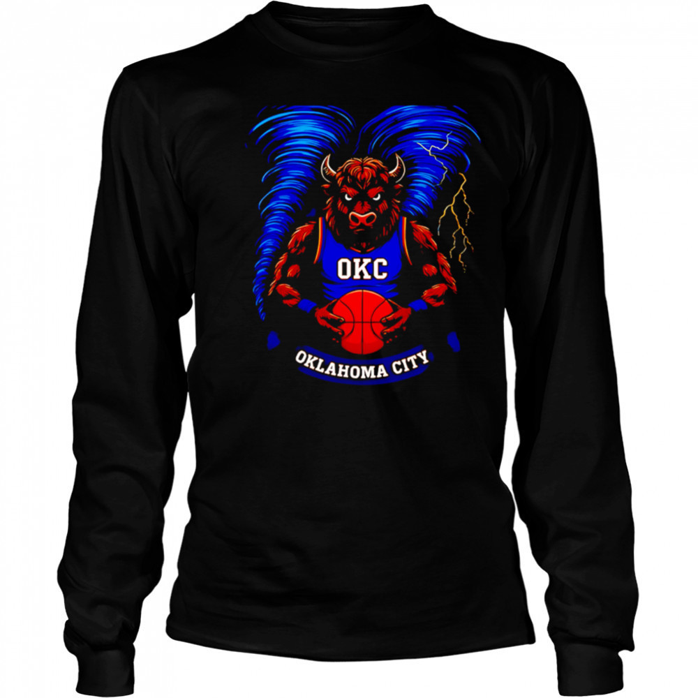 Okc Oklahoma city bull mascot blue storm shirt Long Sleeved