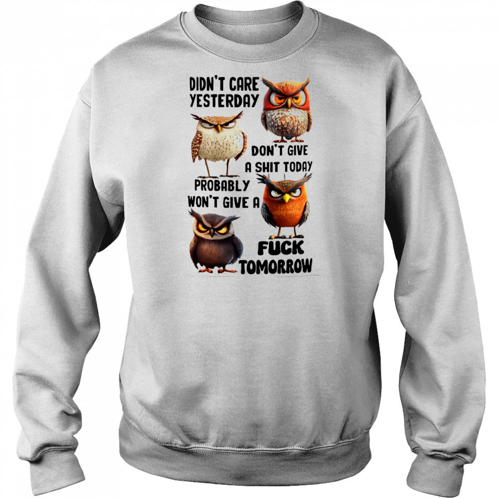 Owl didn’t care yesterday don’t give a shit today probably won’t give a fuck tomorrow shirt Hoodie