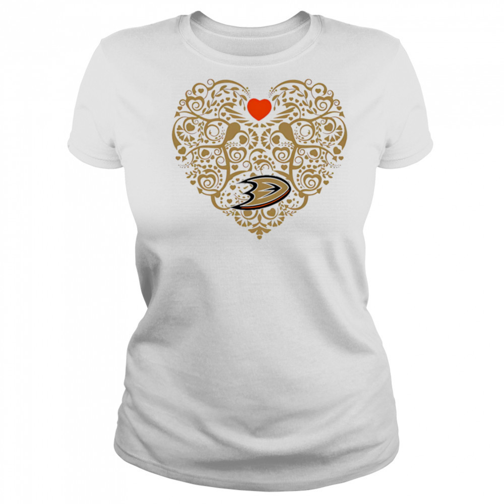 Anaheim Ducks Heart Floral Pattern logo shirt Women's T-shirt