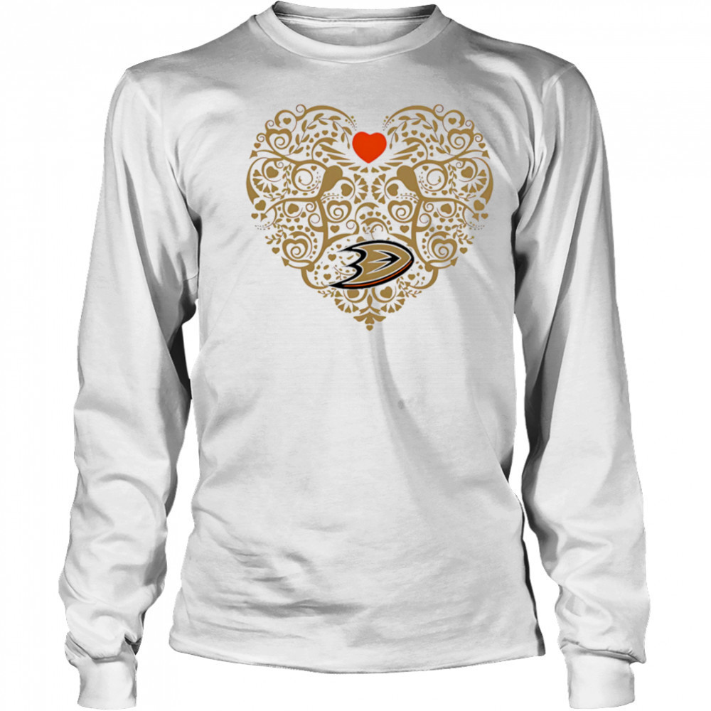 Anaheim Ducks Heart Floral Pattern logo shirt Long Sleeved