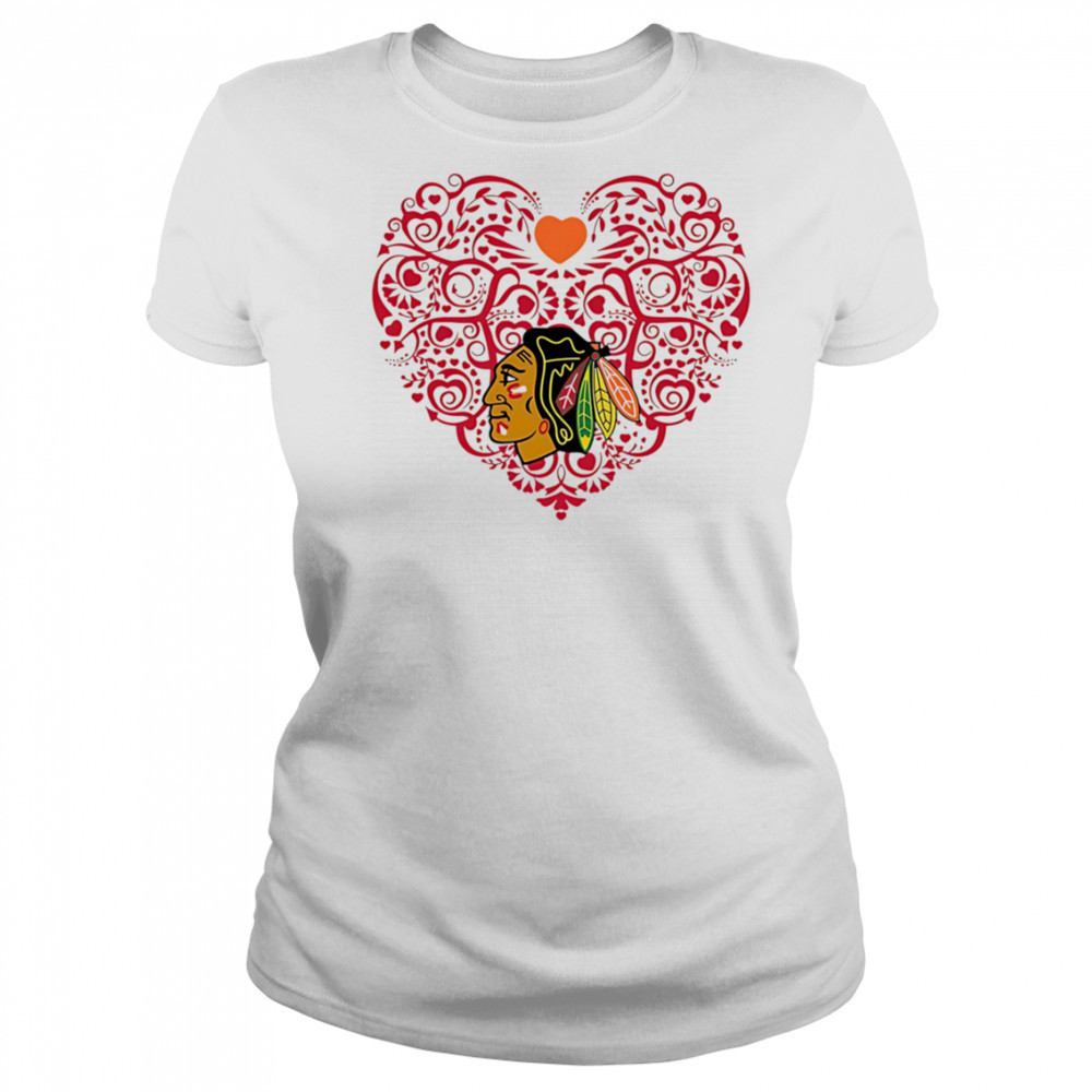 Chicago Blackhawks Floral Pattern Heart logo shirt Women's T-shirt
