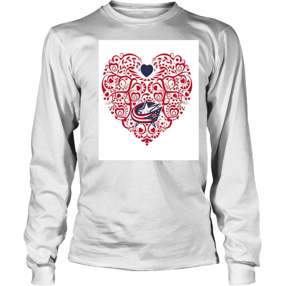 Columbus Blue Jackets Floral Pattern Heart logo shirt Long Sleeved