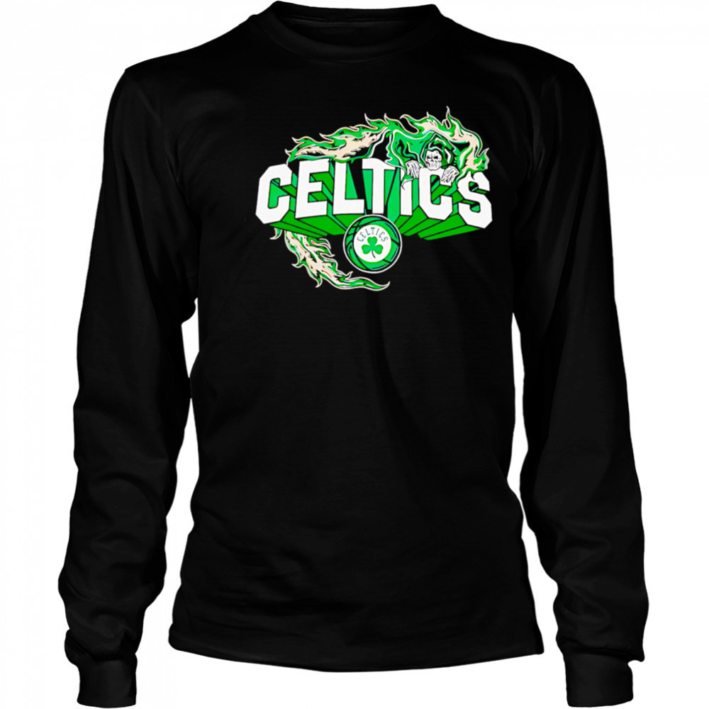Flaming Grim Reaper Boston Celtics logo shirt Long Sleeved