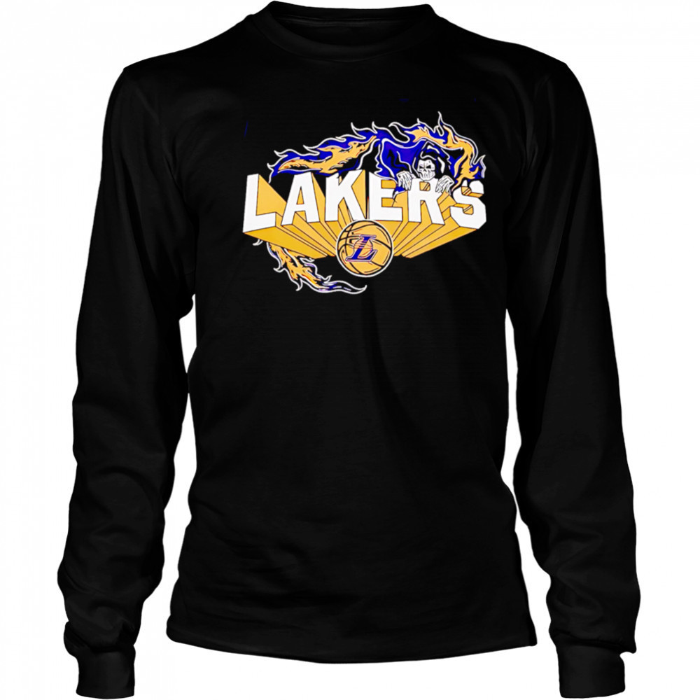 Flaming Grim Reaper Los Angeles Lakers logo shirt Long Sleeved