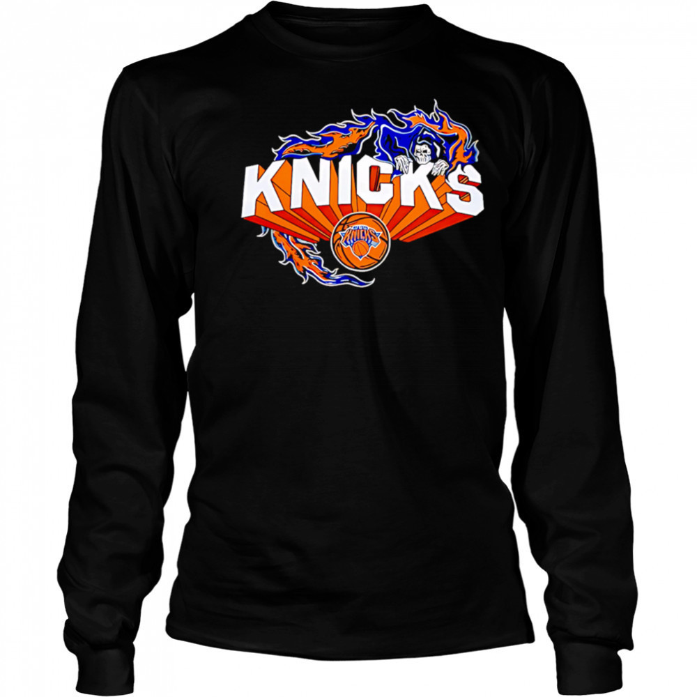 Flaming Grim Reaper New York Knicks logo shirt Long Sleeved