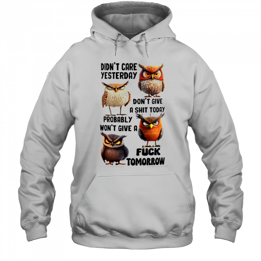 Owl didn’t care yesterday don’t give a shit today probably won’t give a fuck tomorrow shirt Hoodie