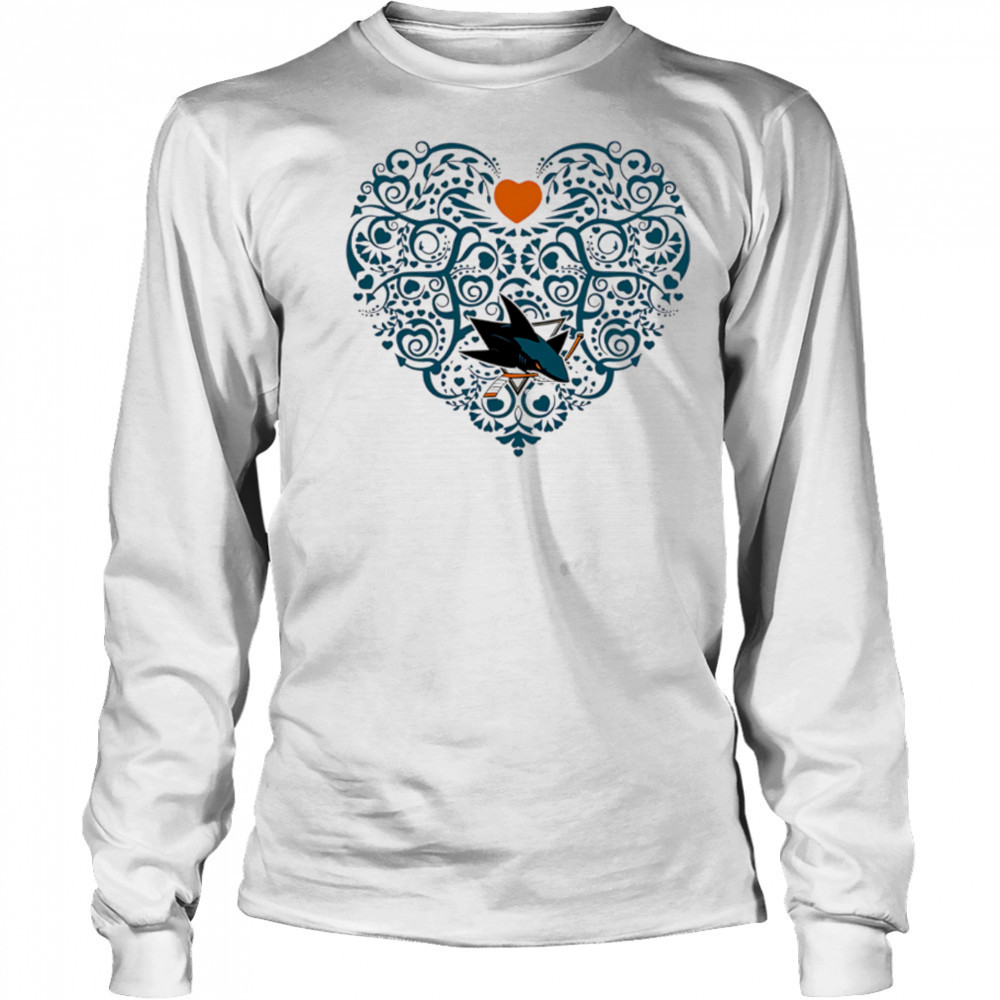San Jose Sharks Floral Pattern Heart logo shirt Long Sleeved