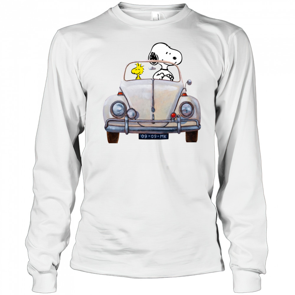 Snoopy And Woodstock Driving Volkswagen Beetle shirt Long Sleeved
