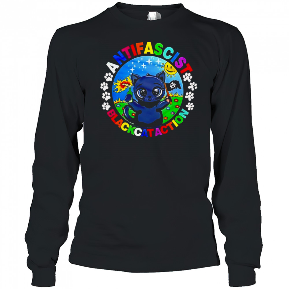 Antifascist black cat action shirt Long Sleeved