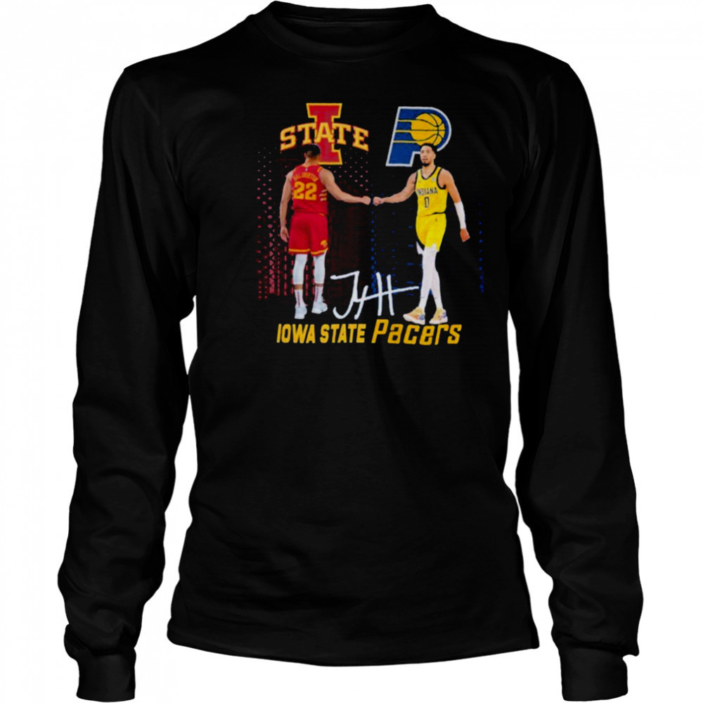 Court Leader And Tyrese Haliburton X Iowa State Cyclones Indiana Pacers Signature T shirts Long Sleeved