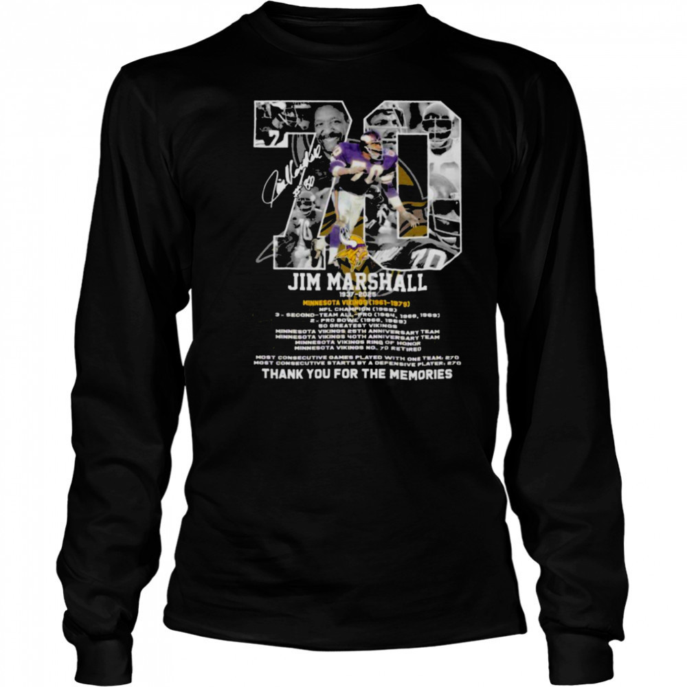 Jim Marshall Minnesota Vikings 1937 2025 Thank You For The Memories T shirts Long Sleeved