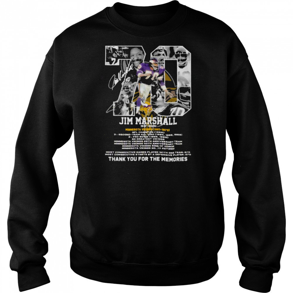 Jim Marshall Minnesota Vikings 1937 2025 Thank You For The Memories T shirts Hoodie