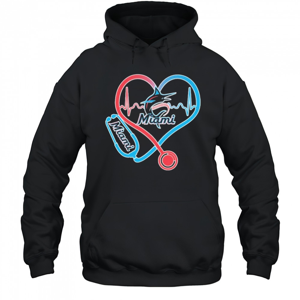 Miami Marlins Caring Hearts Nurse Stethoscope Heartbeat T-shirt Hoodie