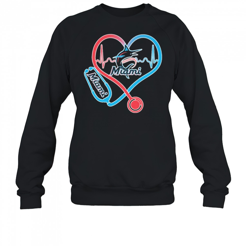 Miami Marlins Caring Hearts Nurse Stethoscope Heartbeat T-shirt Sweatshirt