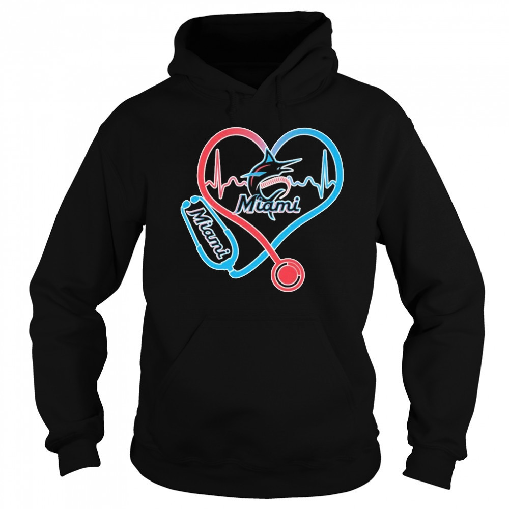 Miami Marlins Caring Hearts Nurse Stethoscope Heartbeat T-shirt Sweatshirt