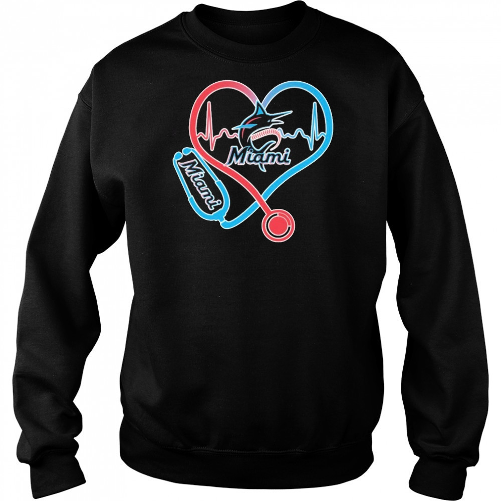 Miami Marlins Caring Hearts Nurse Stethoscope Heartbeat T-shirt Hoodie