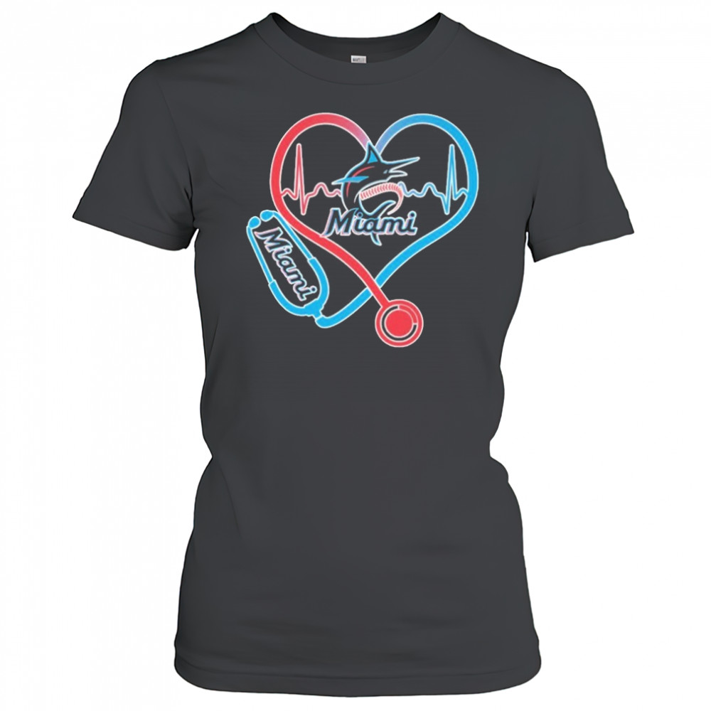 Miami Marlins Caring Hearts Nurse Stethoscope Heartbeat T-shirt Women's T-shirt