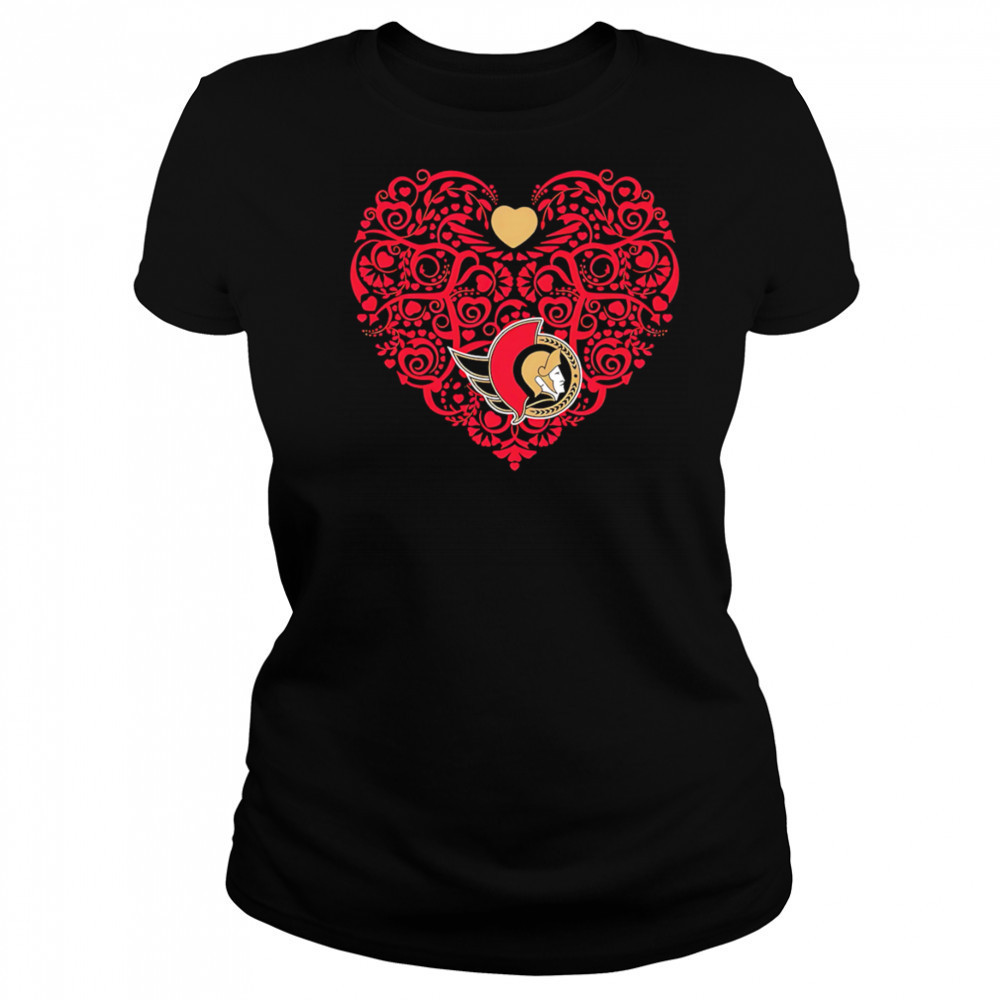 Ottawa Senators Floral Pattern Heart logo shirt Women's T-shirt