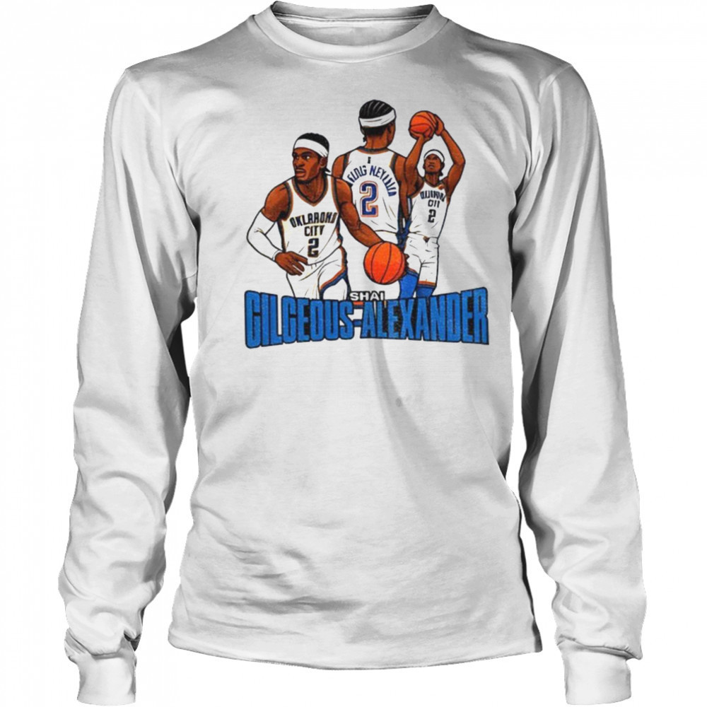 Shai Gilgeous Alexander #2 Oklahoma City Thunder NBA Basketball cartoon graphic shirt Long Sleeved