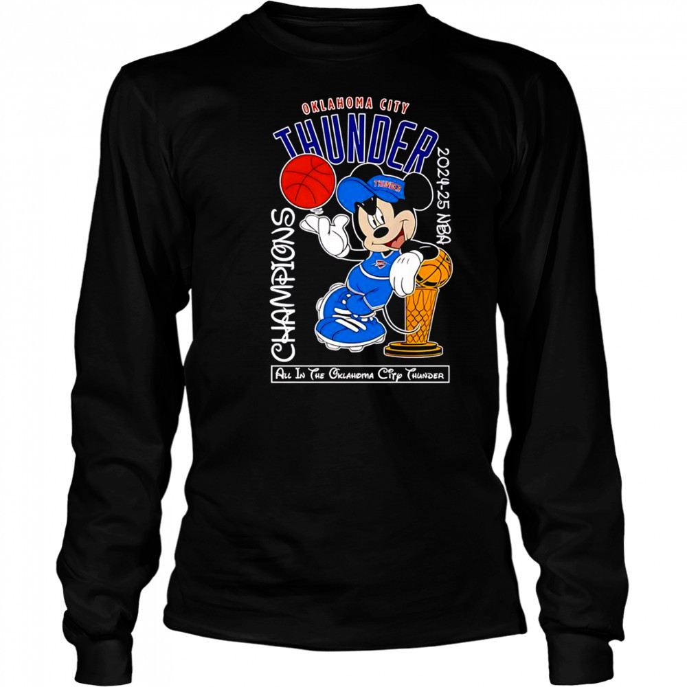 Mickey Mouse Oklahoma City Thunder 2024-25 NBA Champions T-Shirt Long Sleeved