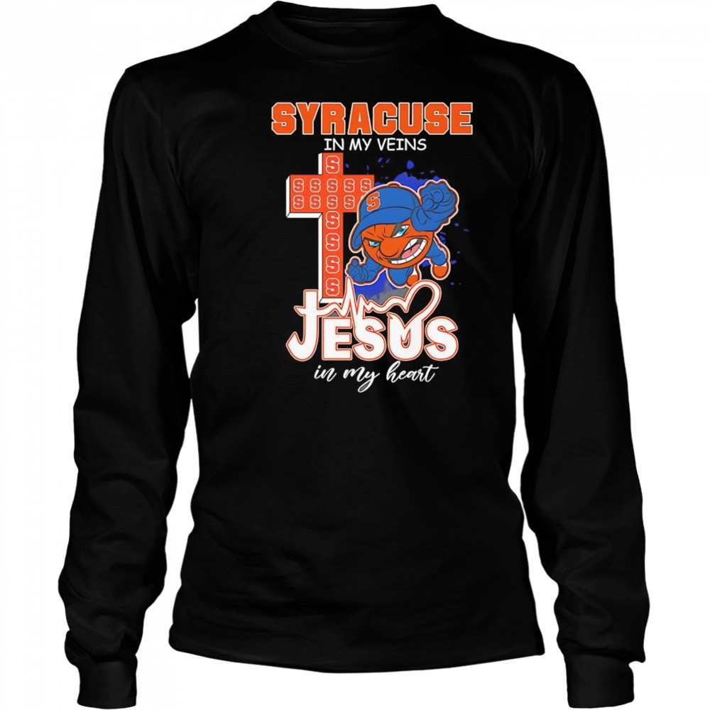 Syracuse in my veins Jesus in my heart mascot shirt Long Sleeved
