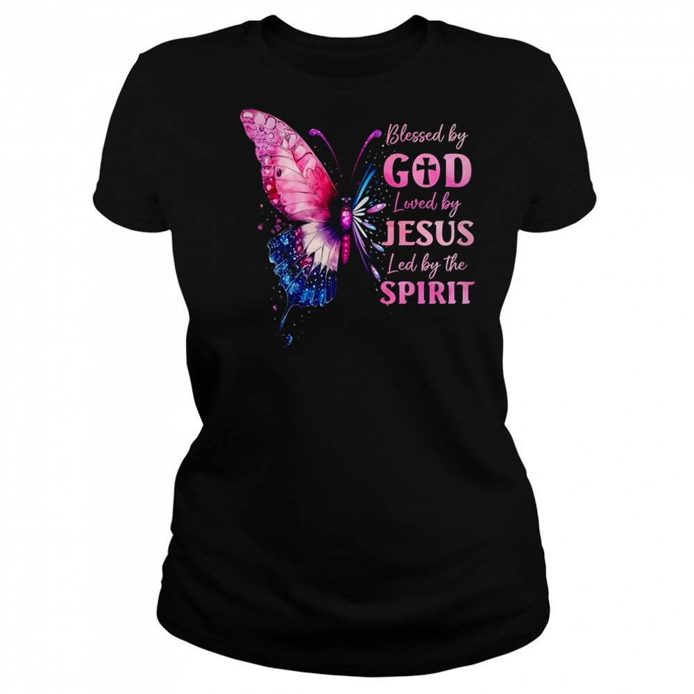 Blessed By God Loved By Jesus Pink Butterfly Christian shirt Women's T-shirt
