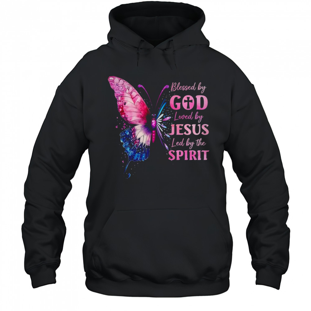Blessed By God Loved By Jesus Pink Butterfly Christian shirt Hoodie