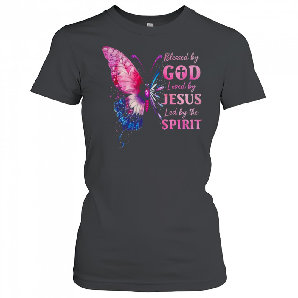 Blessed By God Loved By Jesus Pink Butterfly Christian shirt Women's T-shirt