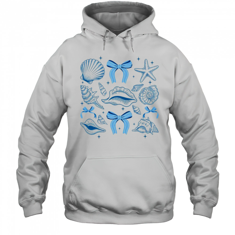 Blue Coquette Bow Seashell Retro Beach Summer Vibes Girls shirt Hoodie