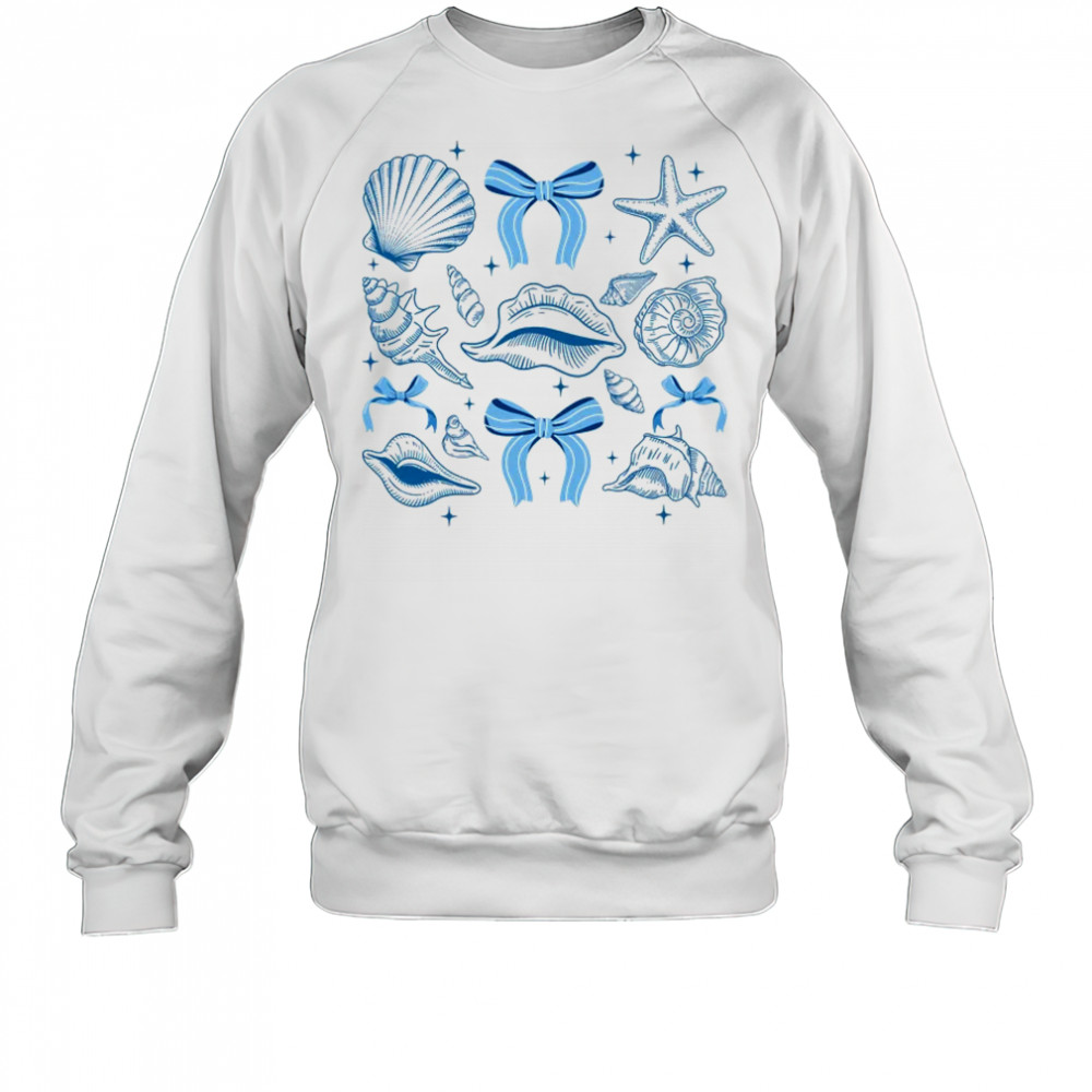 Blue Coquette Bow Seashell Retro Beach Summer Vibes Girls shirt Sweatshirt