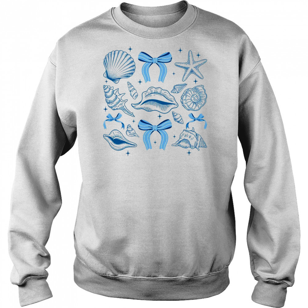 Blue Coquette Bow Seashell Retro Beach Summer Vibes Girls shirt Hoodie