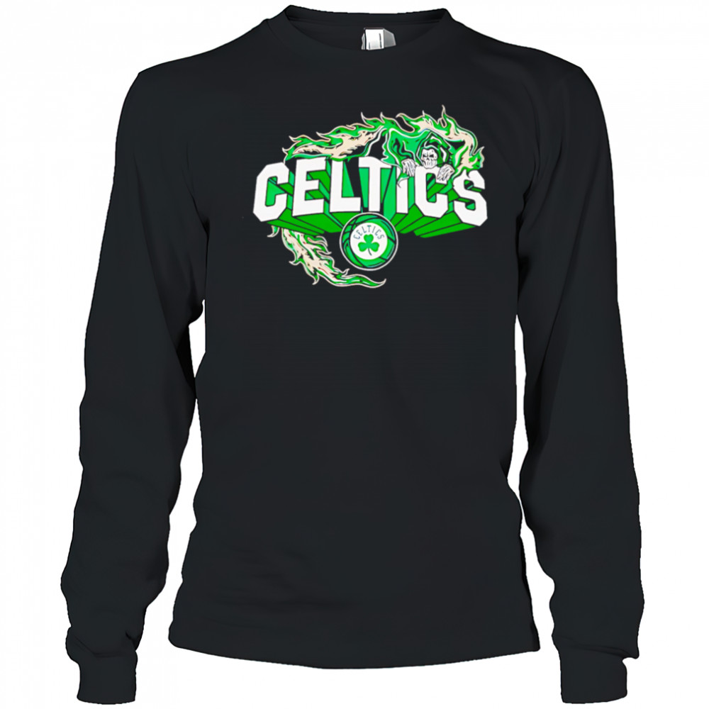Flaming Grim Reaper Boston Celtics logo shirt Long Sleeved