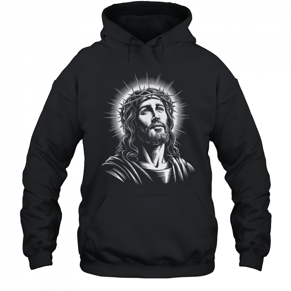 Jesus Christ Face With Crown Of Thorn God Bible Christian shirt Hoodie