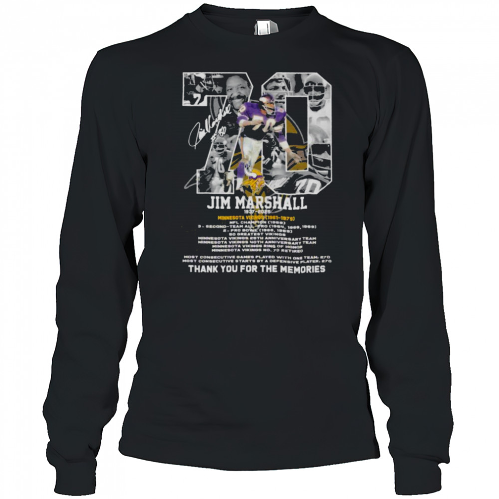 Jim Marshall Minnesota Vikings 1937 2025 Thank You For The Memories T shirts Long Sleeved