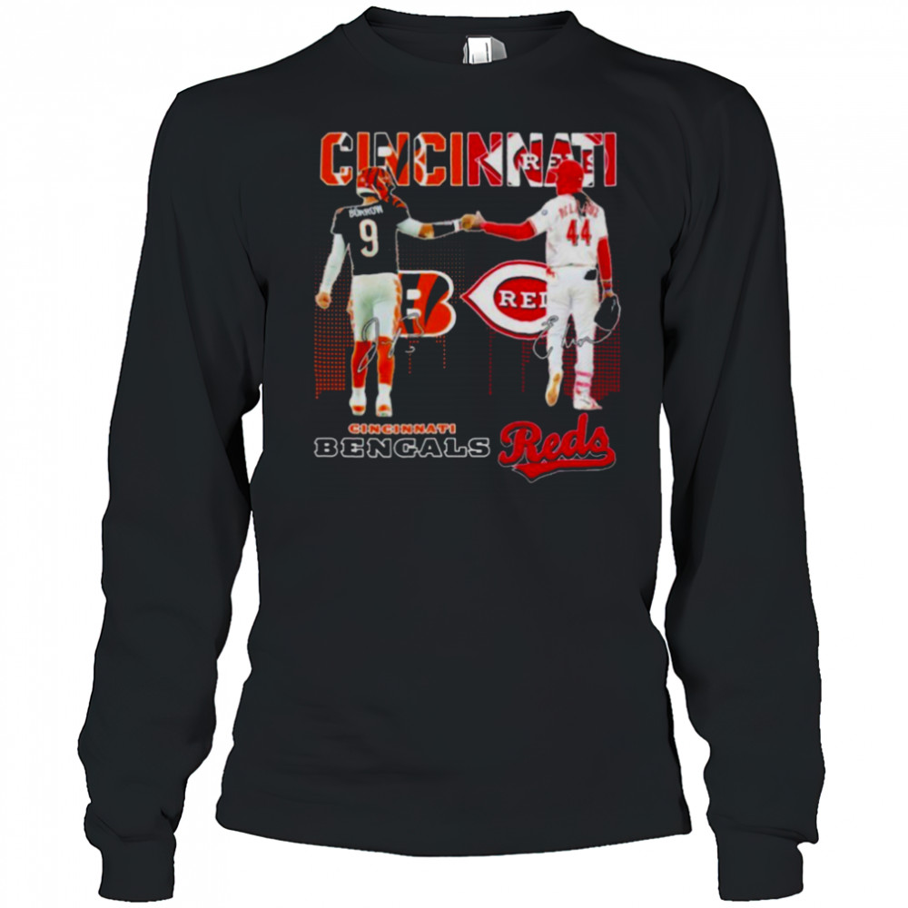 Joe Burrow And Elly De La Cruz Cincinnati Bengals X Cincinnati Reds Signatures T shirts Long Sleeved