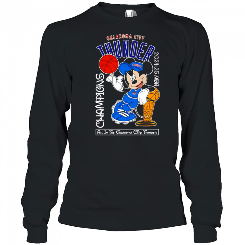 Mickey Mouse Oklahoma City Thunder 2024-25 NBA Champions T-Shirt Long Sleeved