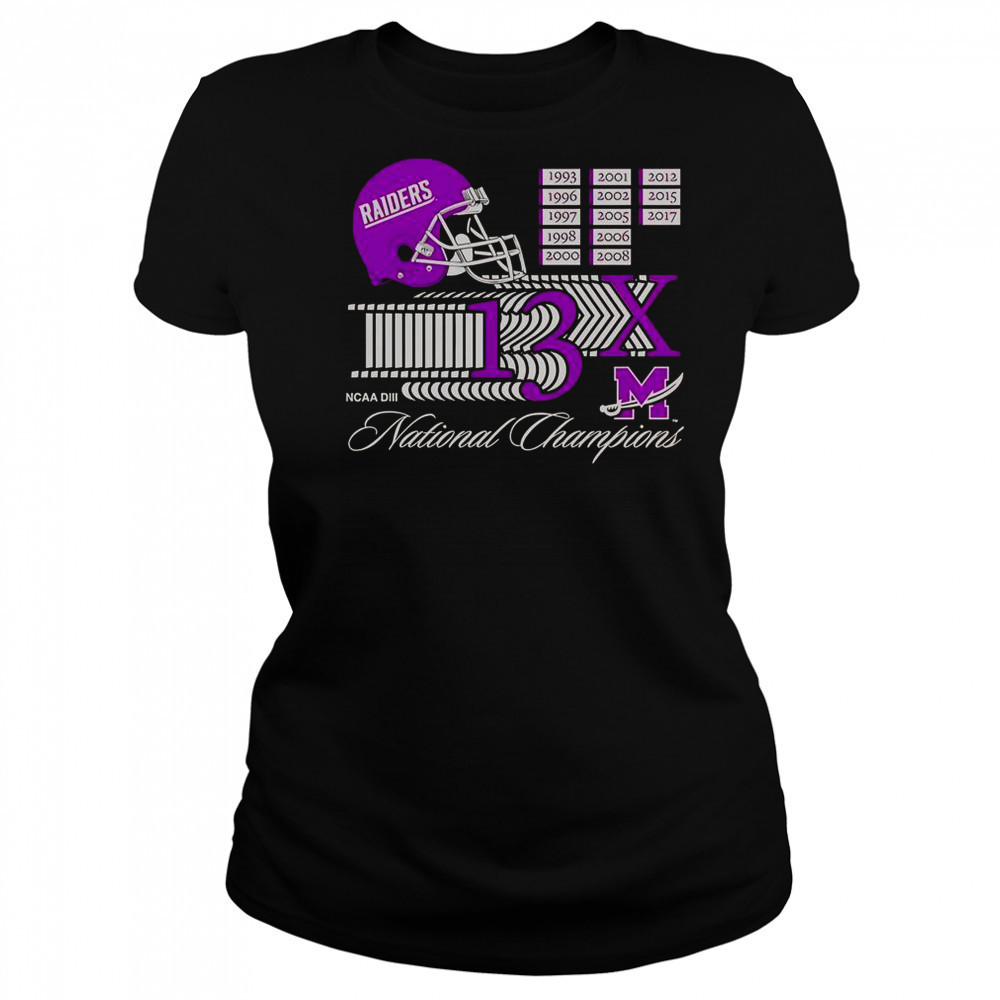 Mount Union Purple Raiders 13X NCAA DIII National Champions Helmet Logo T-Shirt Women's T-shirt